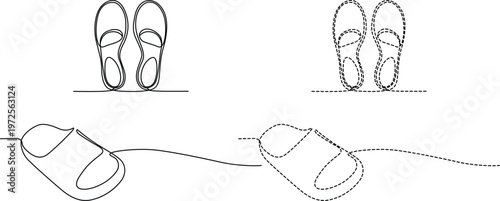 Different styles of sandal footwear designs and their walking patterns Vector