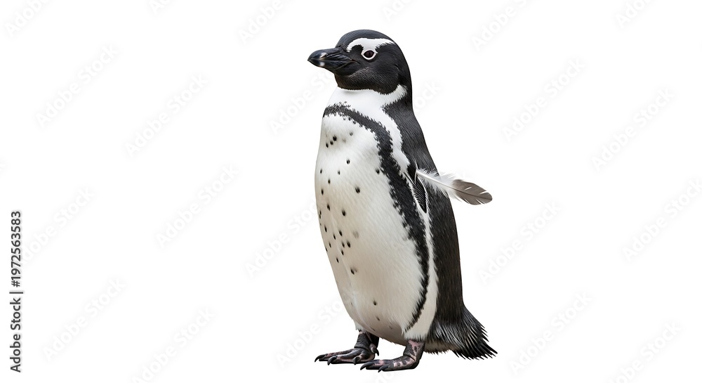 Fototapeta premium A penguin standing upright on a white background