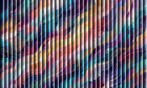 Textured vertical blinds with swirling colorful abstract art with abstract background with multiple Caller