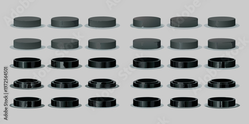 Arrangement of black cylindrical objects with subtle shading variations