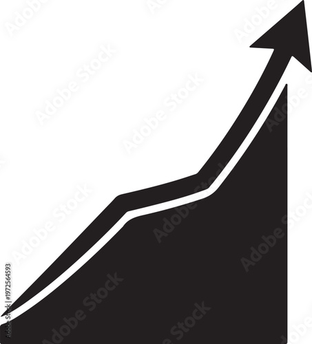A bold upward trajectory line graph indicating growth and progress over time silhouette vector icon