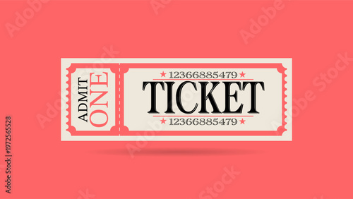 Retro style admit one ticket illustration with bold typography and classic layout. Perfect for events. Vintage design use.