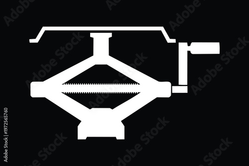 Solid White Silhouette Scissor Car Jack with Crank Lifting Frame Vector Icon 