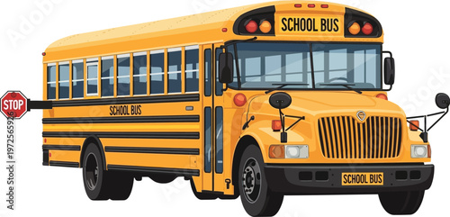 Yellow school bus with stop sign ensures safe student transportation to.