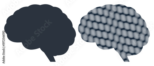 Brain silhouettes, human mind, black and grey, vector icons, thinking concept, cognitive symbols