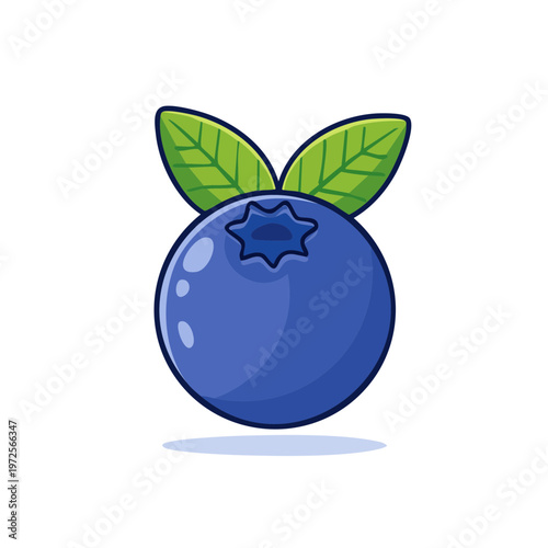 Bright Blue Blueberry Fruit With Green Leaves Vector Illustration