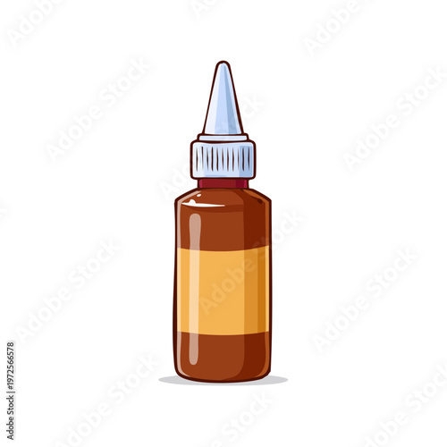 Brown liquid bottle with applicator nozzle and label area for customization