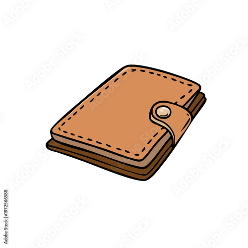 Simple hand-drawn illustration of a brown leather wallet with a button closure