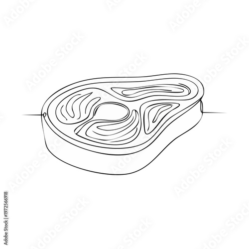 Minimalist single line drawing of a raw beef steak