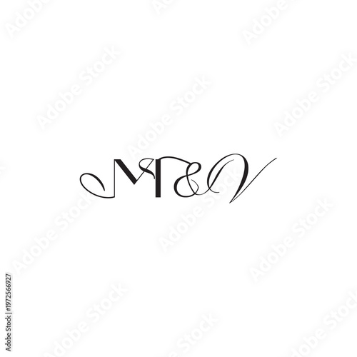 caligraphic style monogram luxury elegant logo design MV wedding initial concept letter