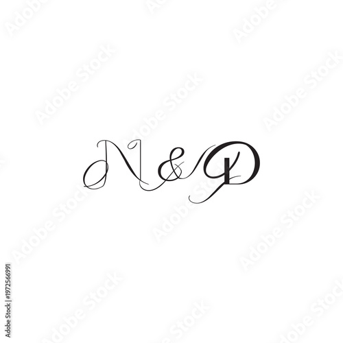 caligraphic style monogram luxury elegant logo design ND wedding initial concept letter