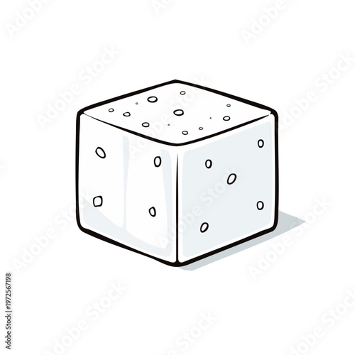 Hand drawn cube with speckles and shadow illustration