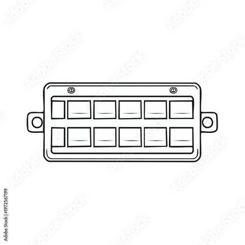 Simple outline drawing of a rectangular ice cube tray with twelve compartments