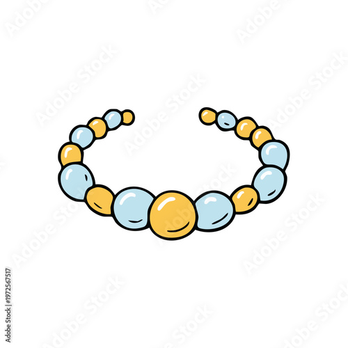Hand Drawn Beaded Bracelet With Blue and Yellow Pearls Isolated on White