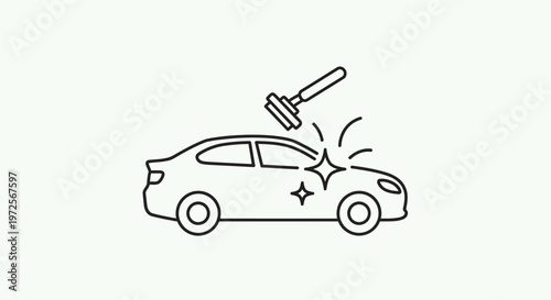 Illustration of a car being polished with a polishing tool, showing sparkling clean results.