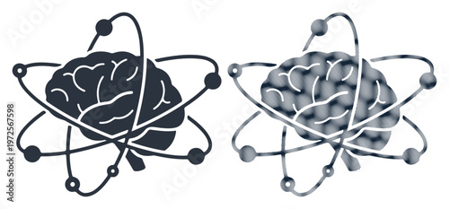 Brain, atom, human mind, science, symbol, icon set, vector graphics