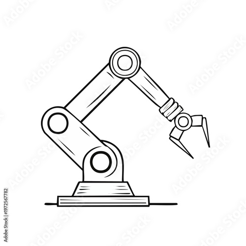 Industrial Robotic Arm with Gripper in Outline Style