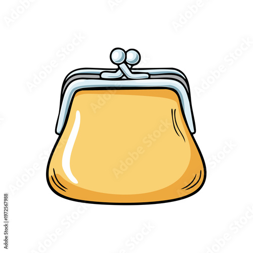 Stylized Yellow Coin Purse with Metal Clasp Illustration