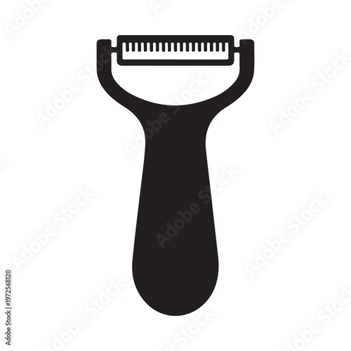 A simple black and white illustration of a vegetable peeler kitchen tool