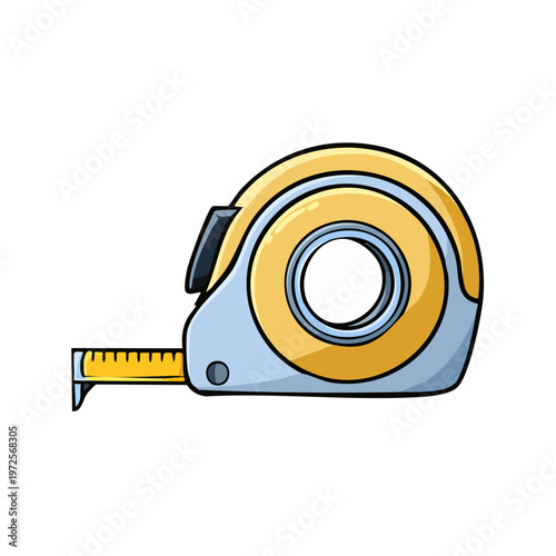 Yellow and blue retractable tape measure illustration with yellow tape extended