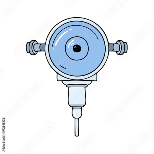 Cartoon illustration of a medical device, possibly an otoscope, with blue and white elements