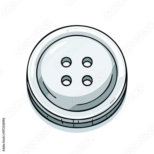 Simple Hand Drawn White Sewing Button with Four Holes Isolated on White Background