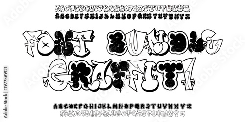 Urban Graffiti Font Bundle: A massive collection of street art typefaces. Authentic spray drips and bubble styles for edgy apparel.