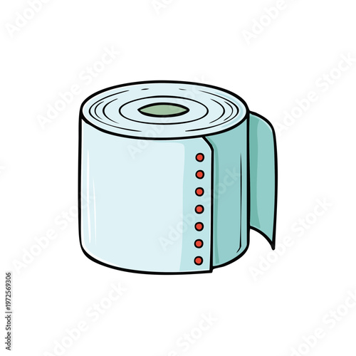 Simple line drawing of a light blue paper roll with a single orange dot perforation line