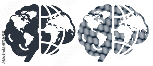 Global brain, world map, geography icons, vector graphics, earth, globe, business concept