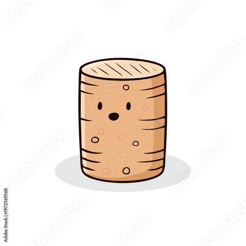 Cute cartoon wine cork with happy face and textured surface isolated on white