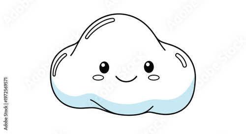 Adorable white cloud with a cute smiling face and rosy cheeks on a plain background represents happiness, good weather, and a friendly atmospheric character.