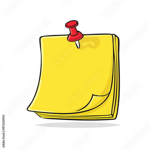 Yellow Sticky Note Pad Pinned to an Invisible Surface with a Red Pushpin