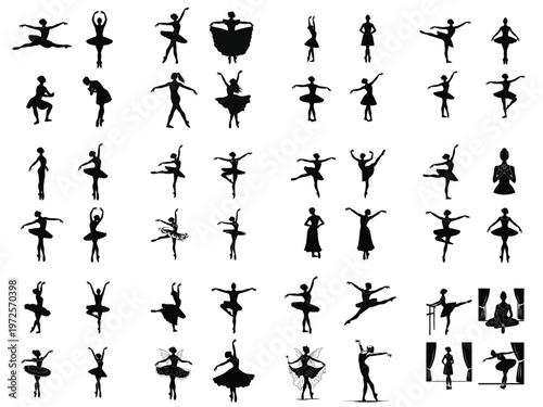 Collection of elegant ballet dancer silhouettes in various graceful poses, ideal for dance and art themed projects.