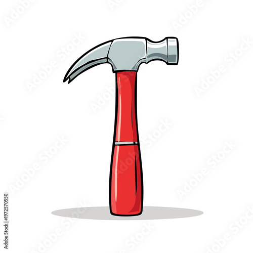 Illustration of a claw hammer with a red handle on a white background