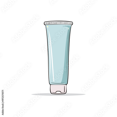 Light Blue Skincare Cream Tube with White Cap on White Background