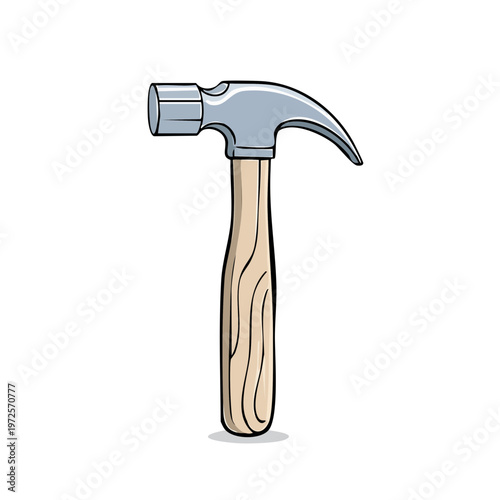 Claw hammer tool with wooden handle illustration