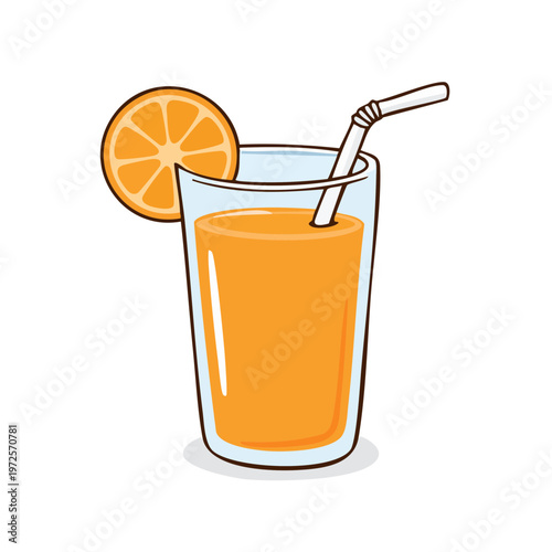 Refreshing glass of orange juice with a citrus slice and straw for a healthy beverage.