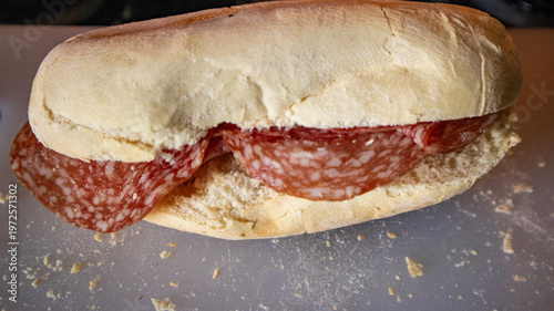 Salami sandwich on a white roll