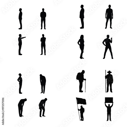 Collection of diverse human silhouettes in various poses and actions, ideal for architectural visuals and graphic design.