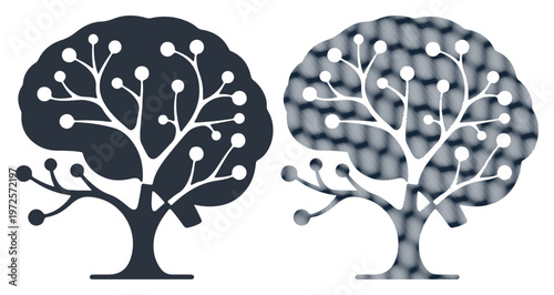 Tree silhouettes, black and white illustrations, vector graphics, nature icons, decorative elements