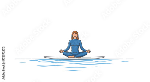 Woman practicing yoga meditation on a paddleboard in calm water, serene and peaceful outdoor activity