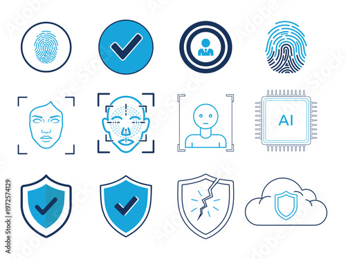 Cyber security vector icons for authentication, identification illustration, clipart