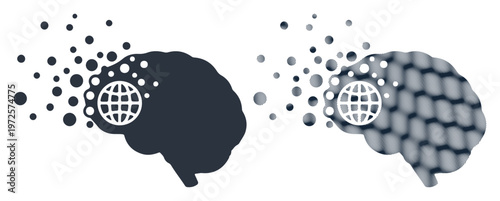 Brain, human mind, global thinking, black and gray vector icons, business concept, 2 brains