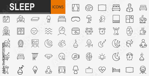 Sleep and insomnia line icons set, vector minimalist outline design.