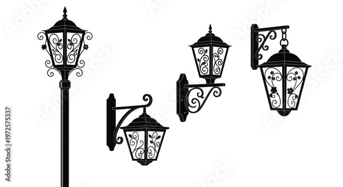 Black and white street lamps set.