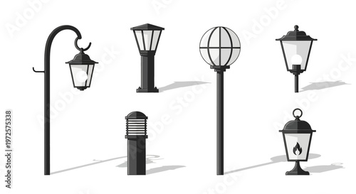 Black and white street lamps variety.