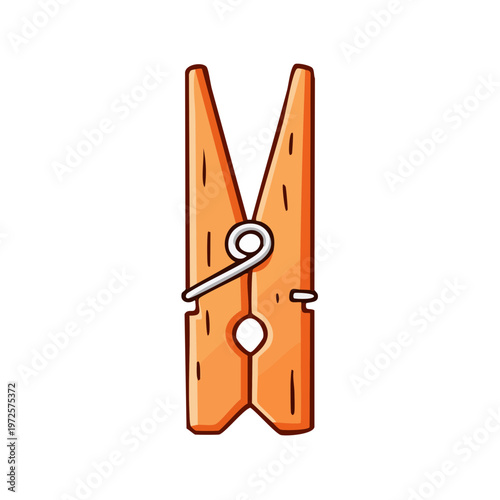 Wooden clothespin illustration with spring mechanism for laundry and crafts