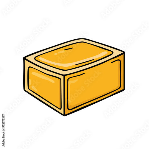 Hand-drawn illustration of a golden bouillon cube for cooking and flavoring soups