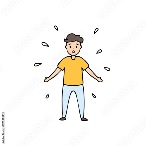 Man Sweating and Overheated with Droplets of Sweat Illustrated