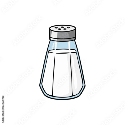 Classic Glass Salt Shaker with Silver Metal Lid and White Granules